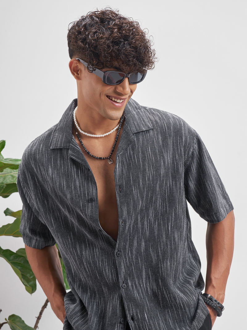 Highlander Men Black Self Design Oversized Fit Casual Shirt - Black - Image 1