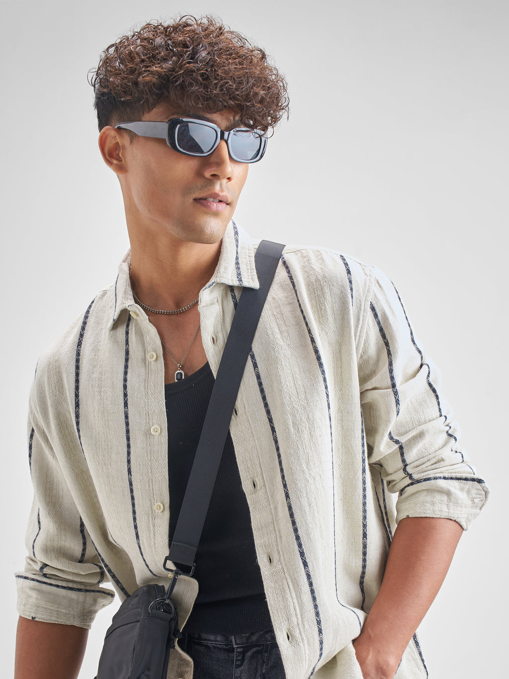 Highlander Men Green Green Striped Relaxed Fit Casual Shirt - Green - Image 1