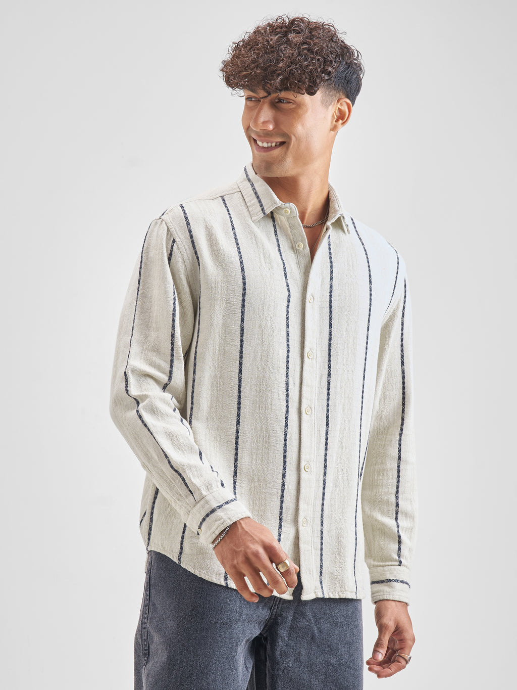 Highlander Men Green Green Striped Relaxed Fit Casual Shirt - Green - Image 6