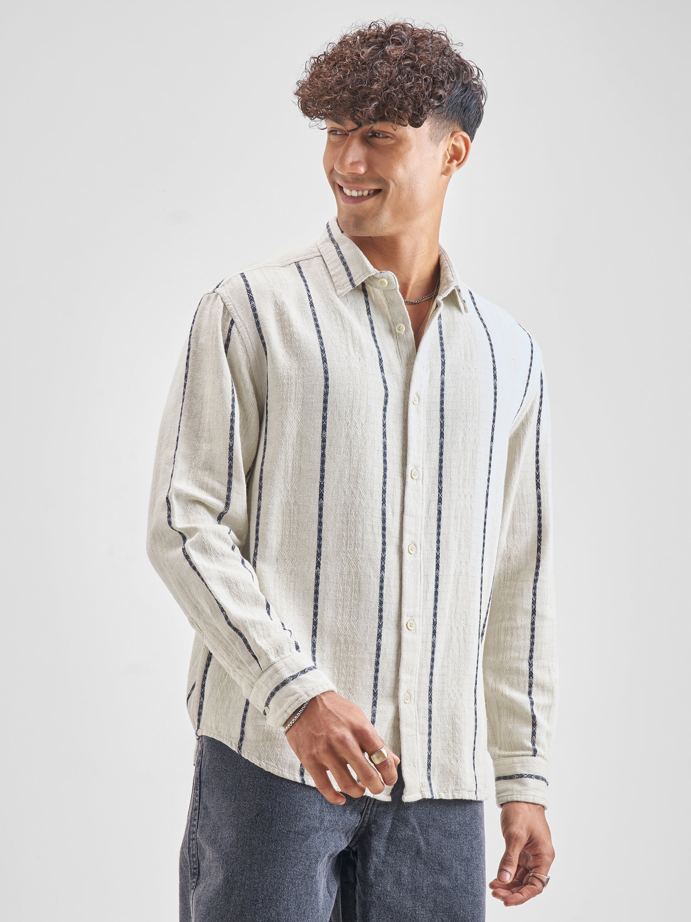 Highlander Men Green Green Striped Relaxed Fit Casual Shirt - Green - Image 6