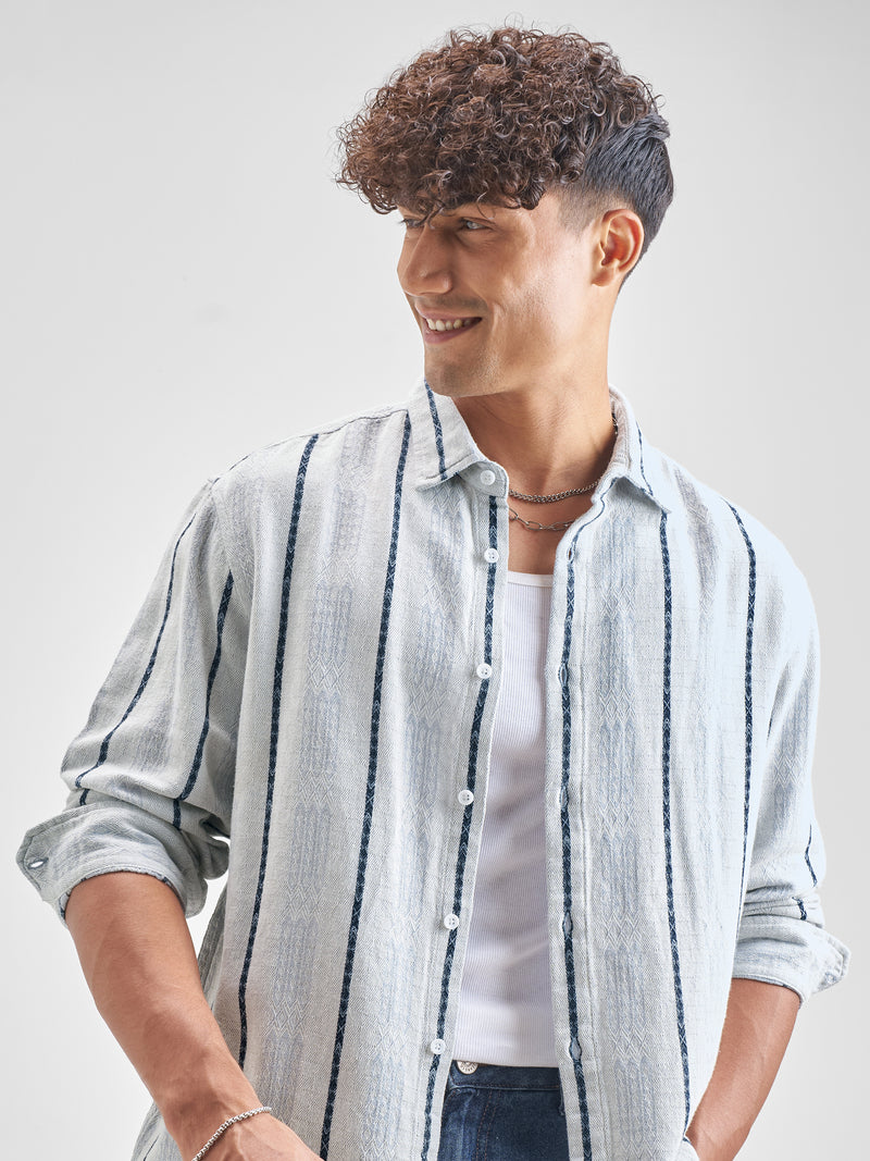 Highlander Men Blue Blue Striped Relaxed Fit Casual Shirt - Blue - Image 1