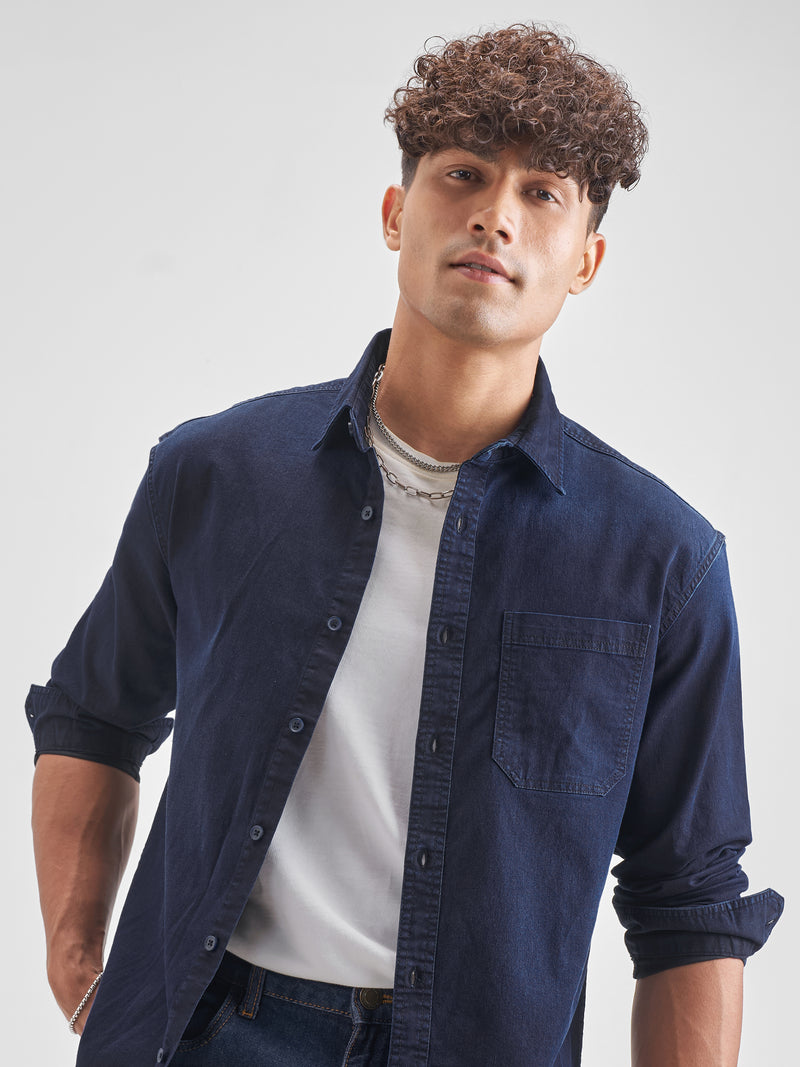 Highlander Men Blue Blue Solid Relaxed Fit Casual Shirt - Blue - Image 1