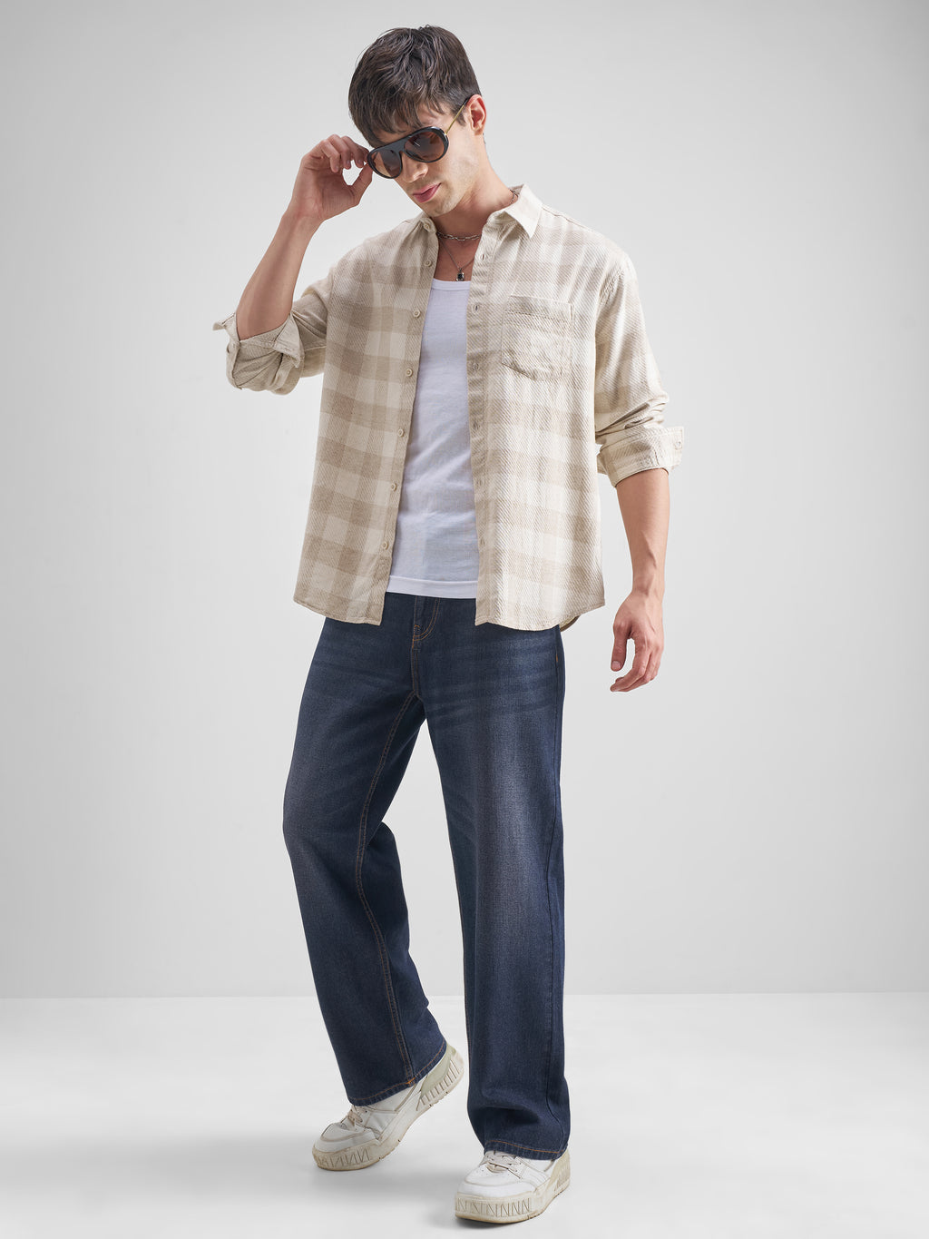 Highlander Men Beige Checked Relaxed Fit Casual Shirt - Beige - Image 2