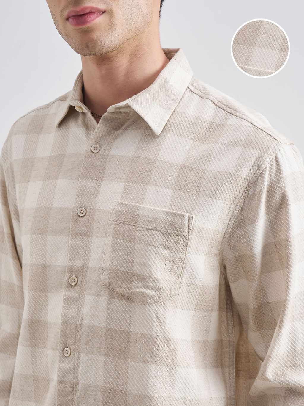 Highlander Men Beige Checked Relaxed Fit Casual Shirt - Beige - Image 5