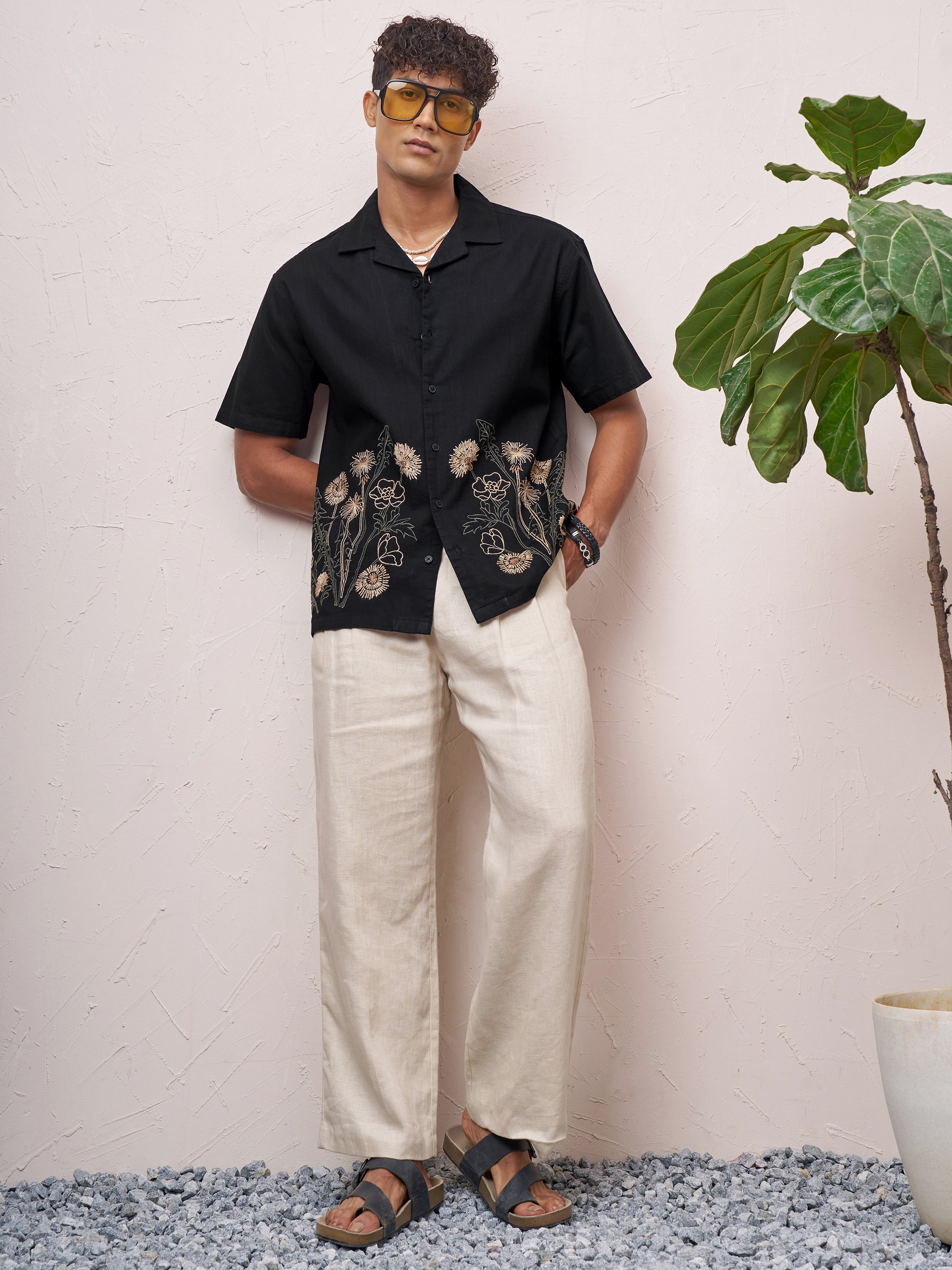 Highlander Men Black Embroidered Relaxed Fit Casual Shirt - Black - Image 2