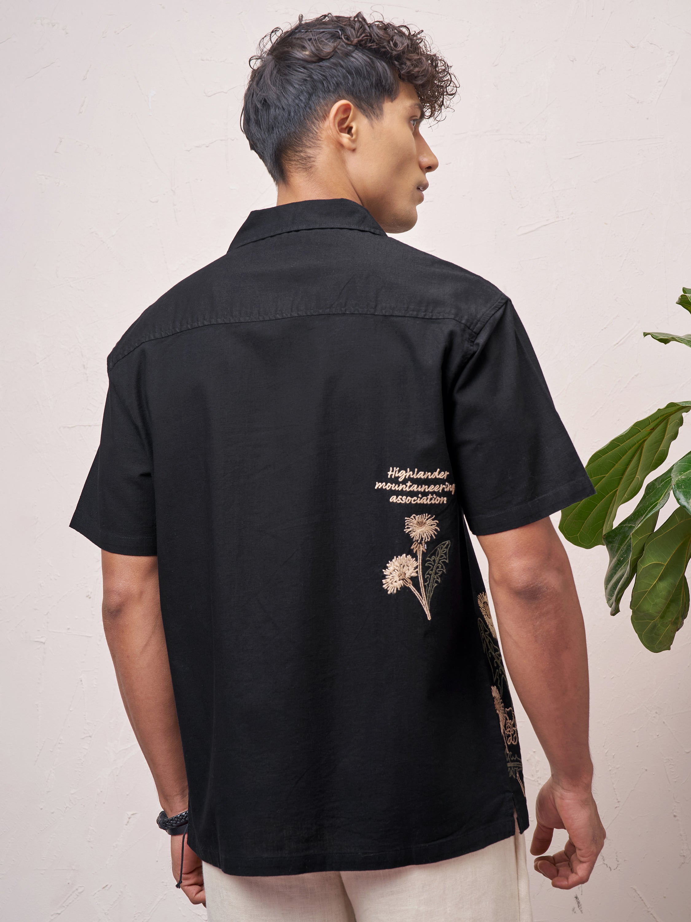 Highlander Men Black Embroidered Relaxed Fit Casual Shirt - Black - Image 3