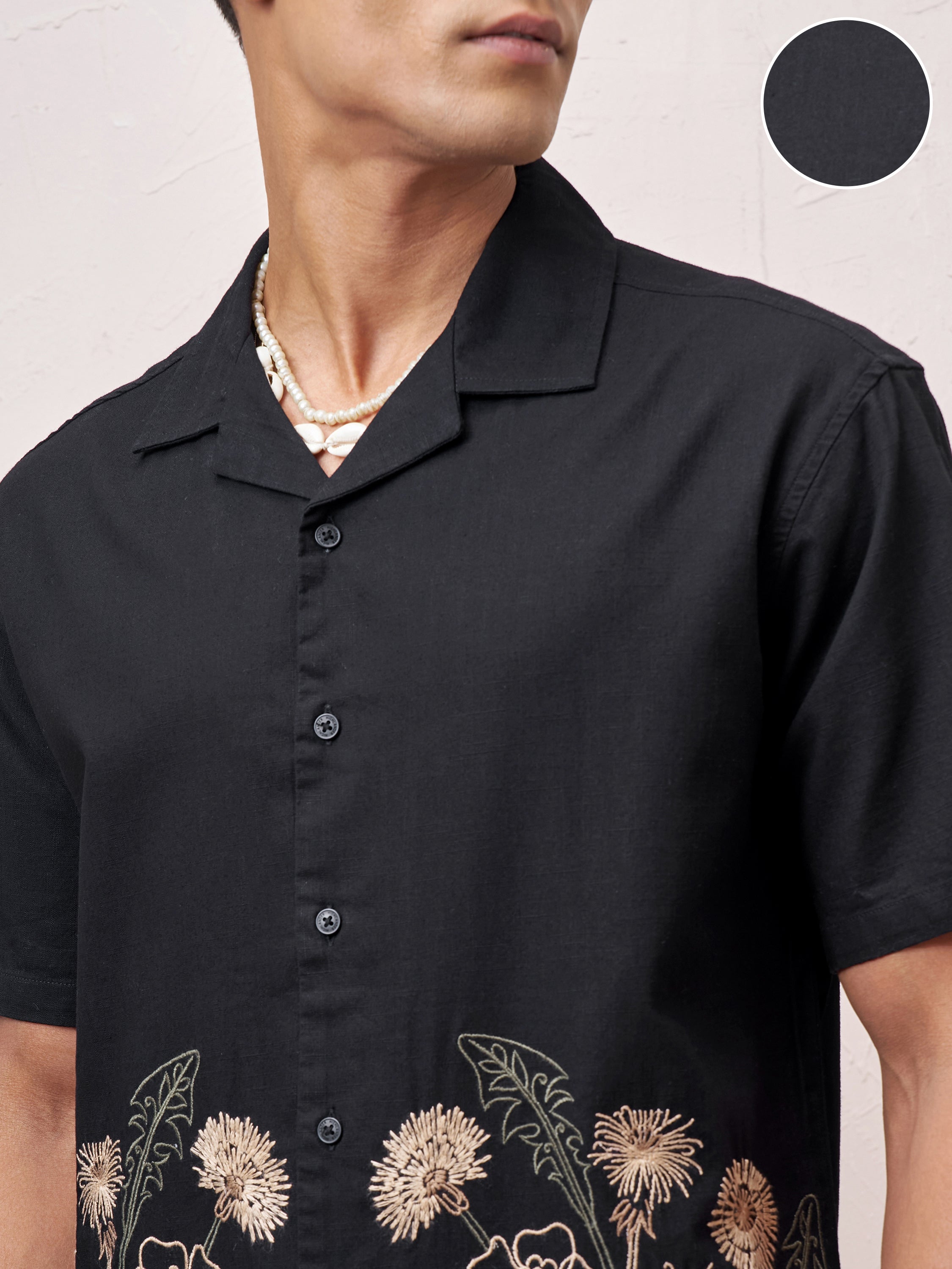 Highlander Men Black Embroidered Relaxed Fit Casual Shirt - Black - Image 5