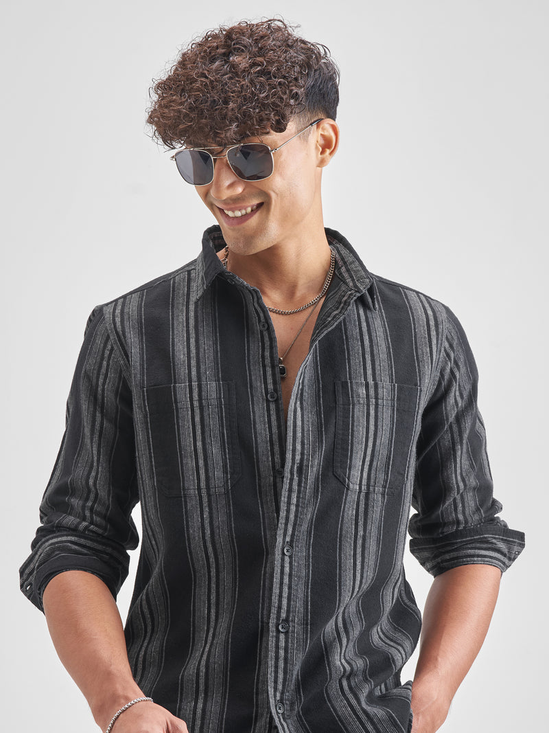 Highlander Men Black Black Checked Slim Fit Casual Shirt - Black - Image 1