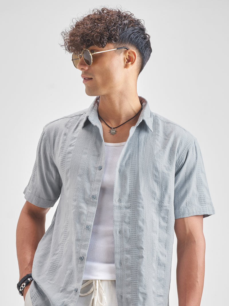 Highlander Men Grey Striped Relaxed Fit Casual Shirt - Grey - Image 1