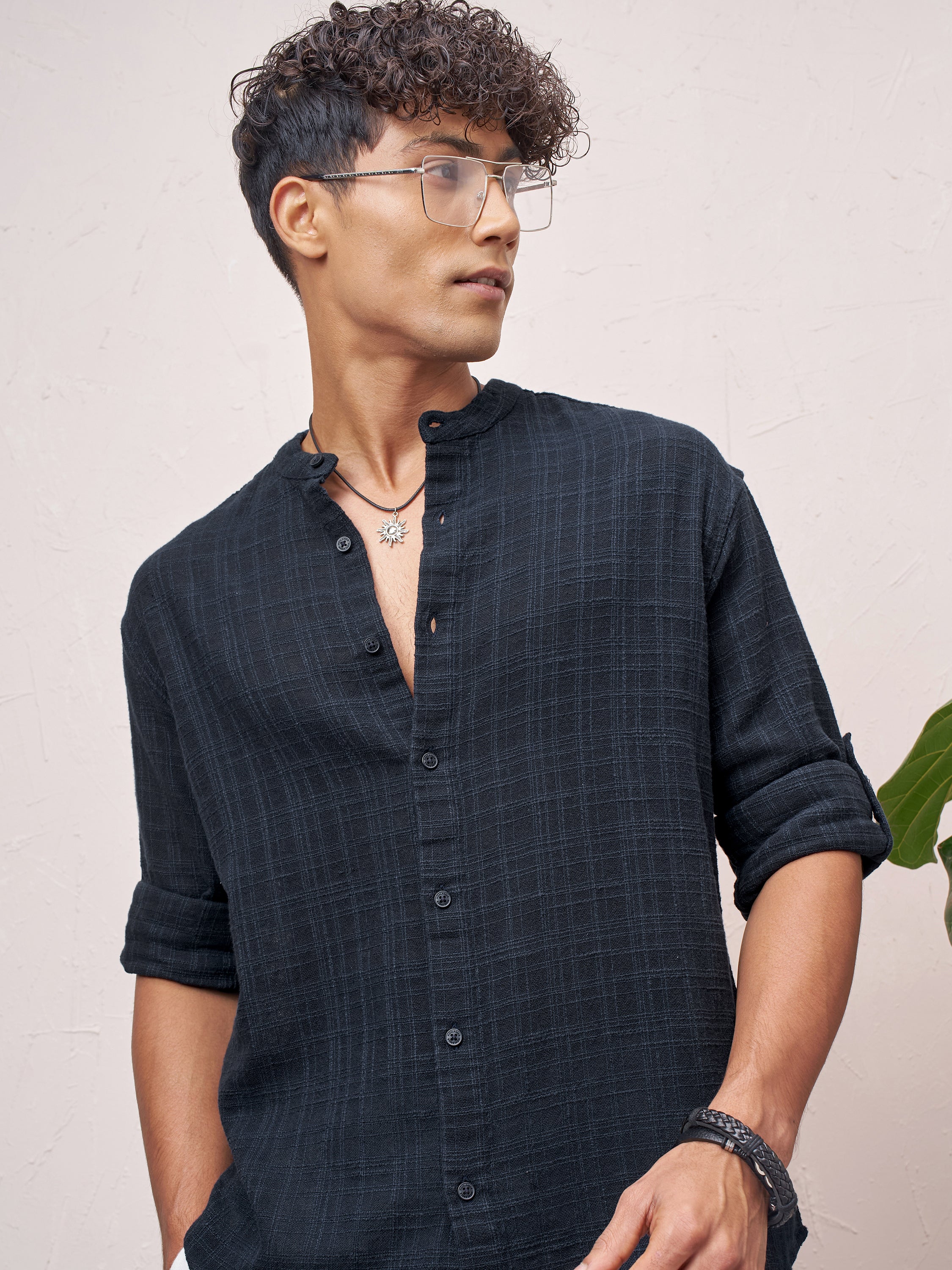 Highlander Men Navy Blue Checked Relaxed Fit Casual Shirt - Navy Blue - Image 1