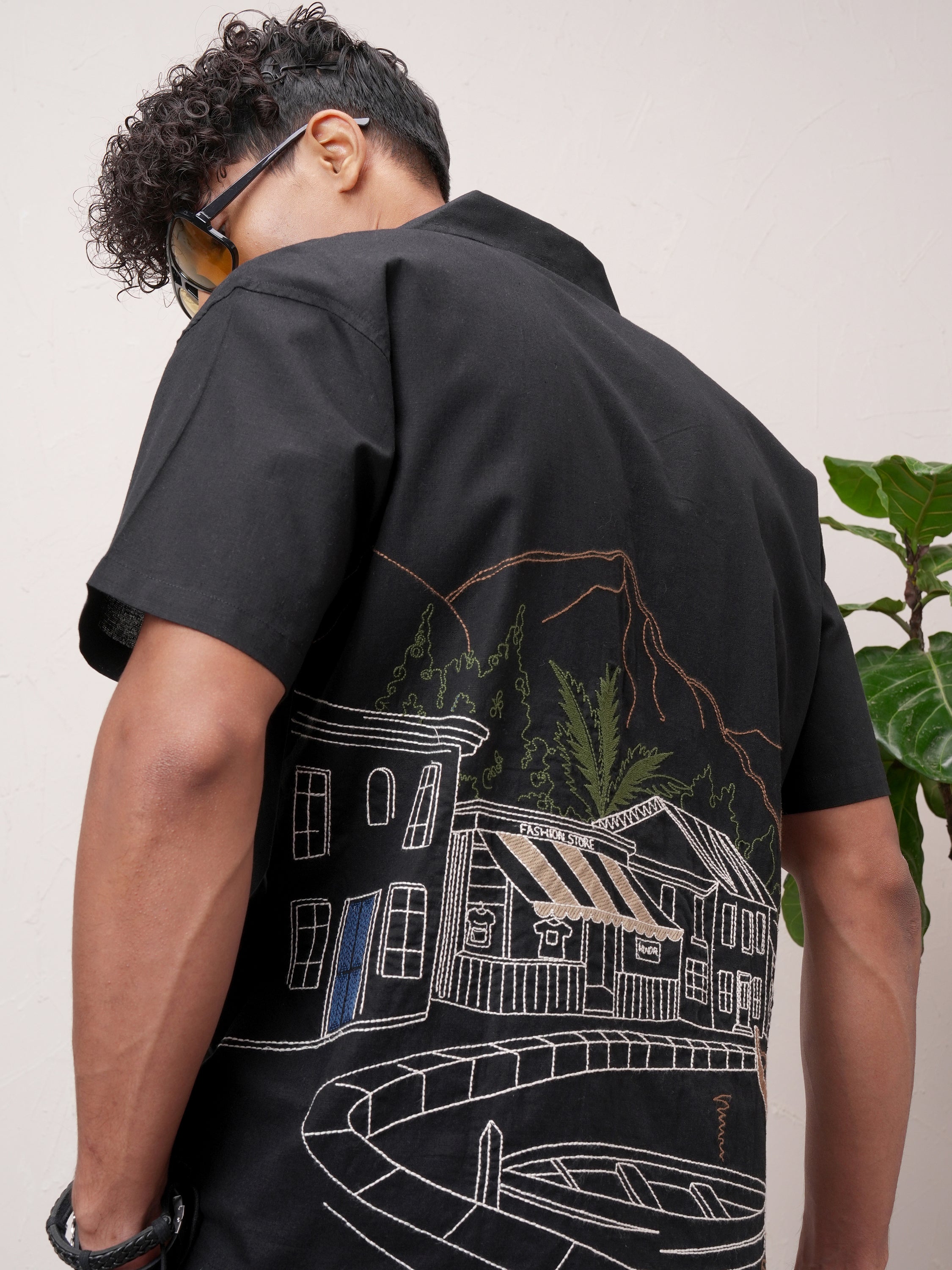 Highlander Men Black Embroidered Relaxed Fit Casual Shirt - Black - Image 1