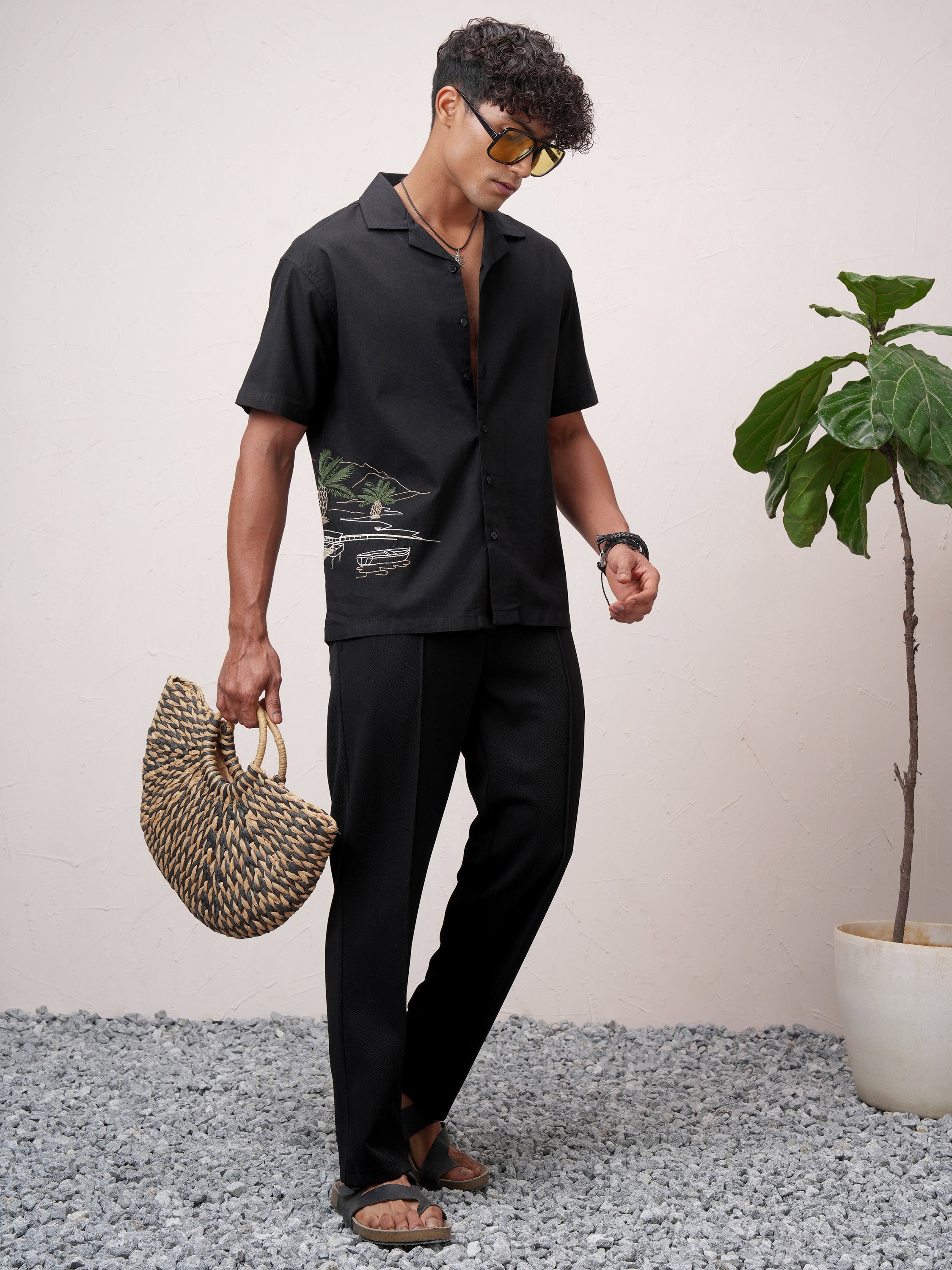 Highlander Men Black Embroidered Relaxed Fit Casual Shirt - Black - Image 2