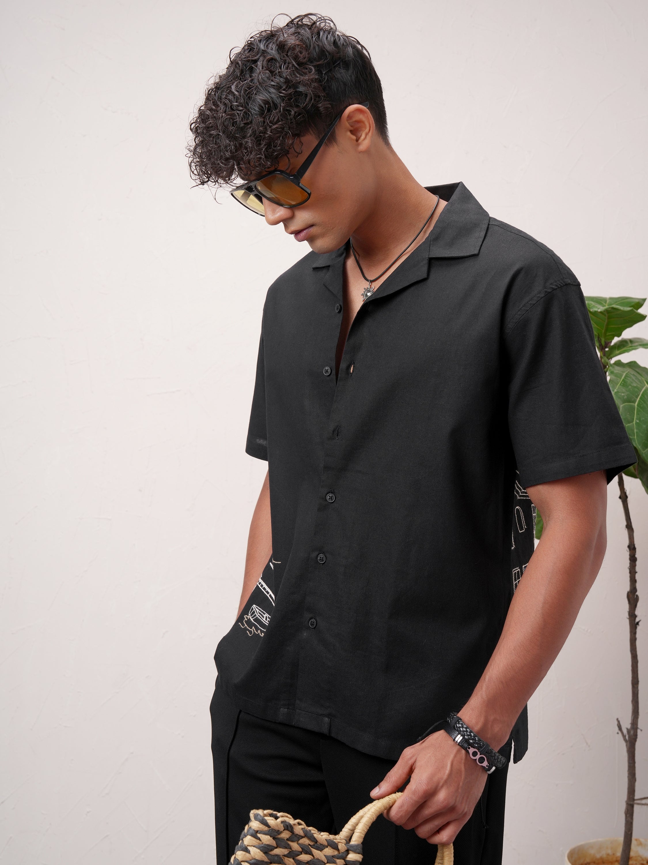 Highlander Men Black Embroidered Relaxed Fit Casual Shirt - Black - Image 4