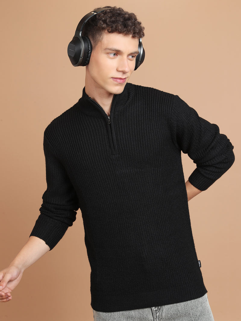 Highlander Men Black Mock Collar Pullover Sweater - Black - Image 1