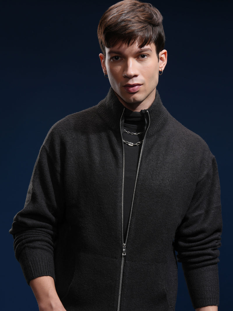 Highlander Men Black Mock Collar Pullover Sweater - Black - Image 1