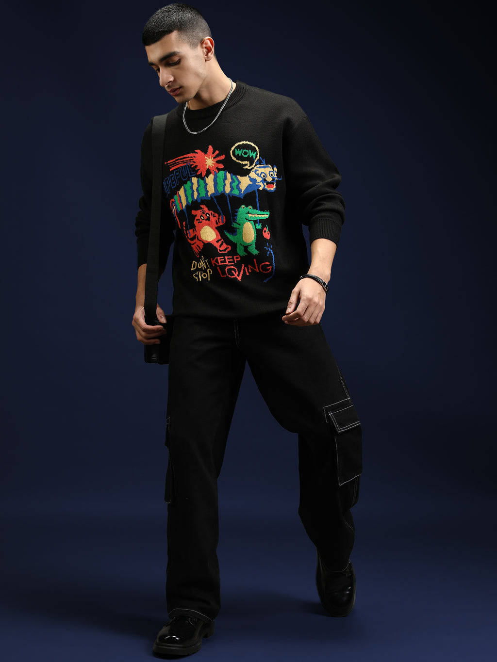 Highlander Men Black Round Neck Pullover Sweater - Black - Image 2