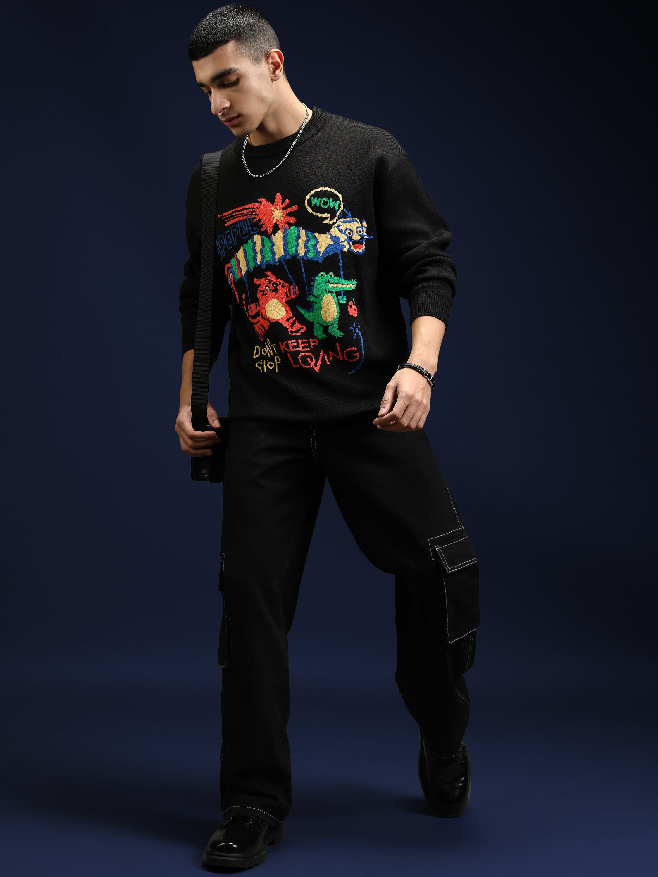 Highlander Men Black Round Neck Pullover Sweater - Black - Image 2