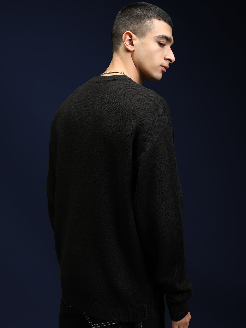 Highlander Men Black Round Neck Pullover Sweater - Black - Image 3
