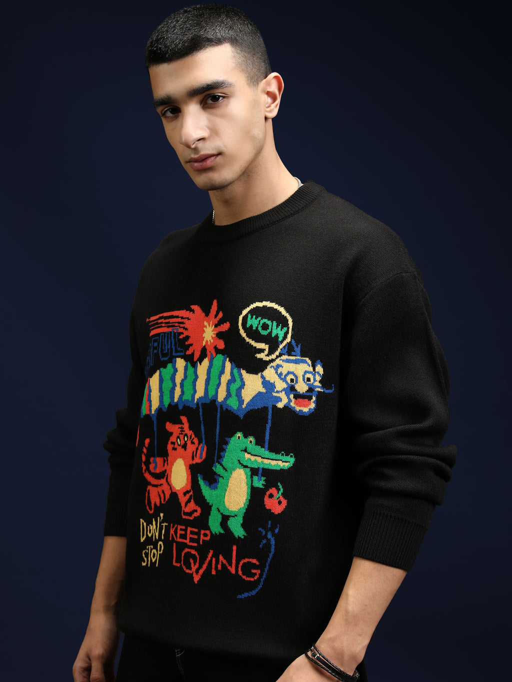 Highlander Men Black Round Neck Pullover Sweater - Black - Image 4