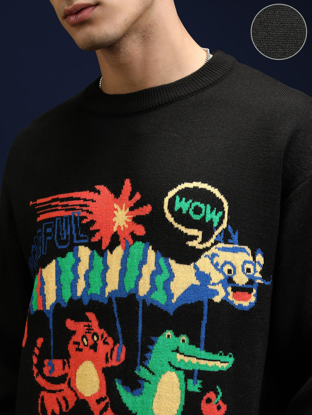 Highlander Men Black Round Neck Pullover Sweater - Black - Image 5