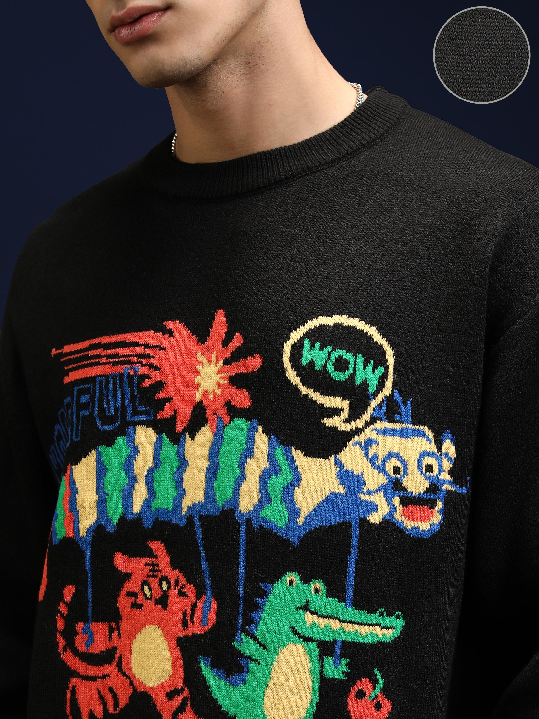 Highlander Men Black Round Neck Pullover Sweater - Black - Image 5