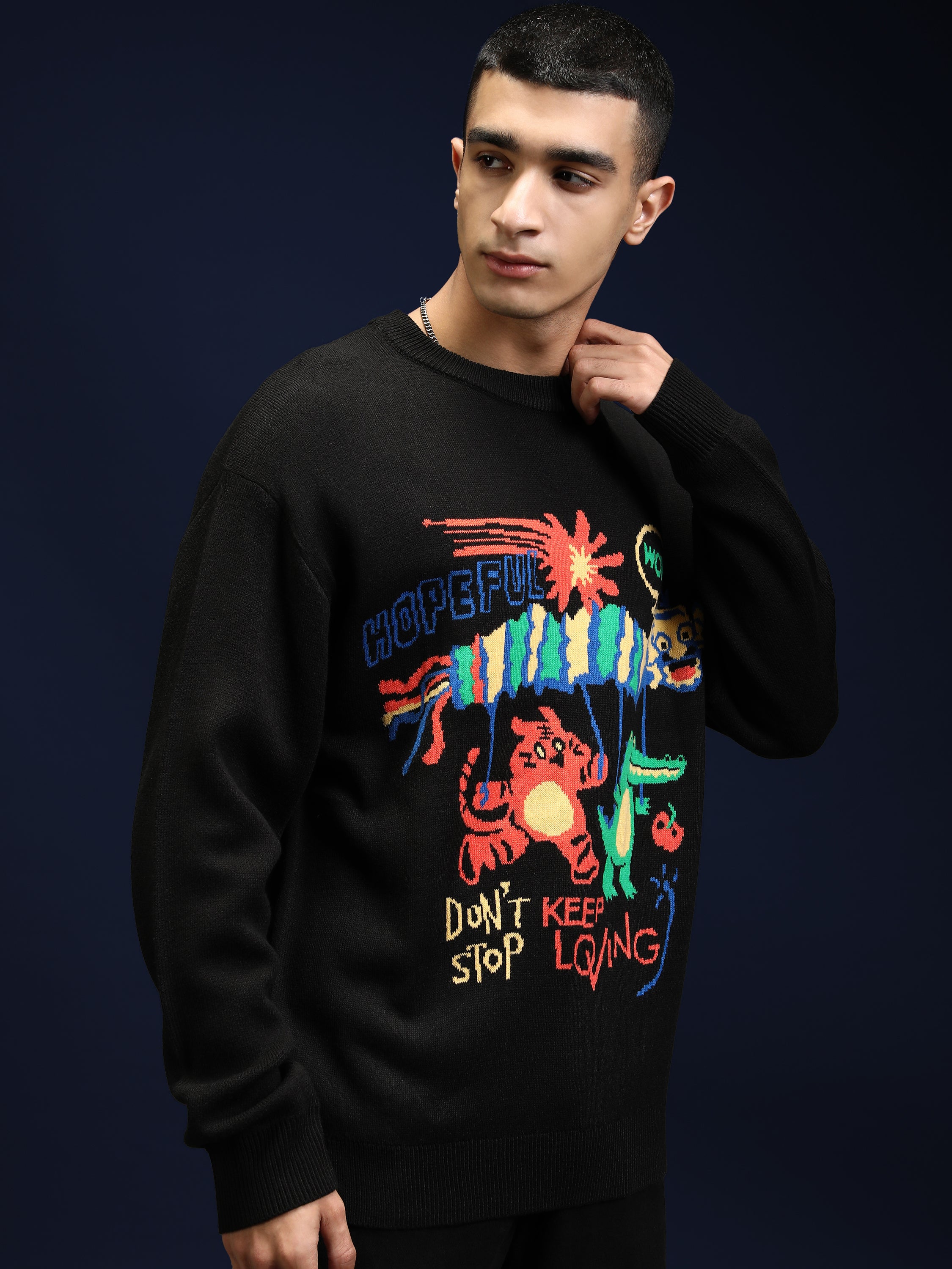 Highlander Men Black Round Neck Pullover Sweater - Black - Image 6