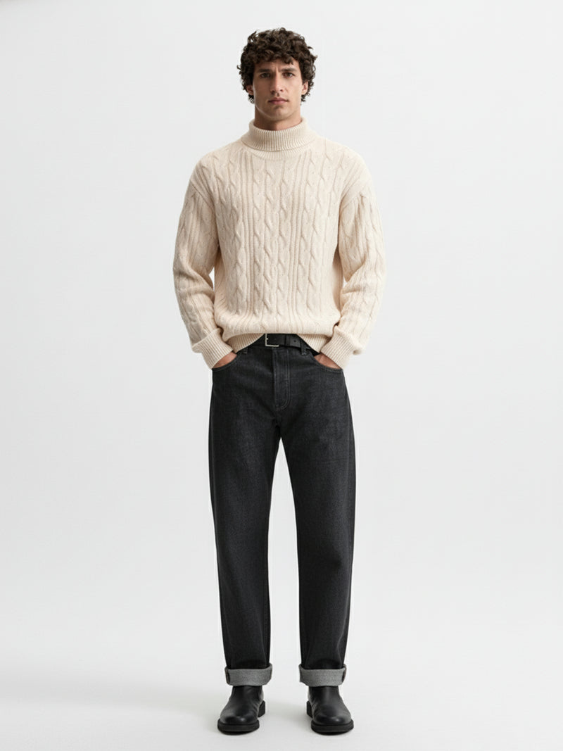 Highlander Men Off White Turtle Neck Pullover Sweater - Off White - Image 1