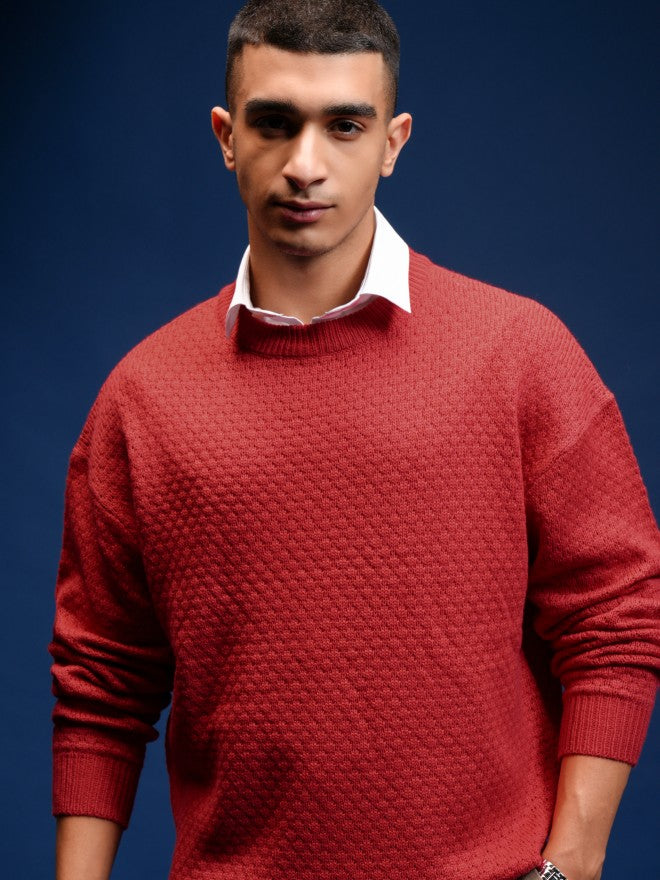 Highlander Men Red Round Neck Pullover Sweater - Red - Image 1