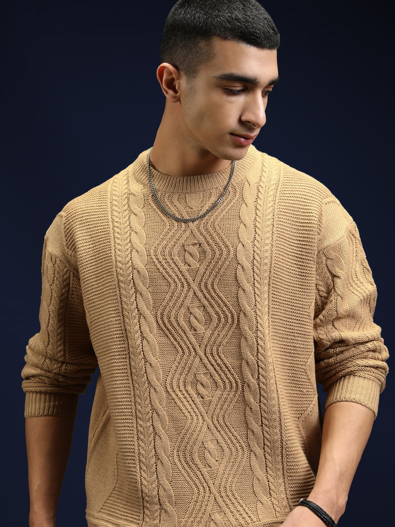 Highlander Men Tan Round Neck Pullover Sweater - Tan - Image 1