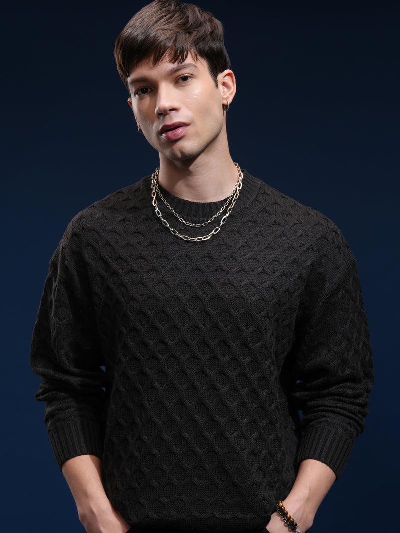 Highlander Men Black Round Neck Pullover Sweater - Black - Image 1