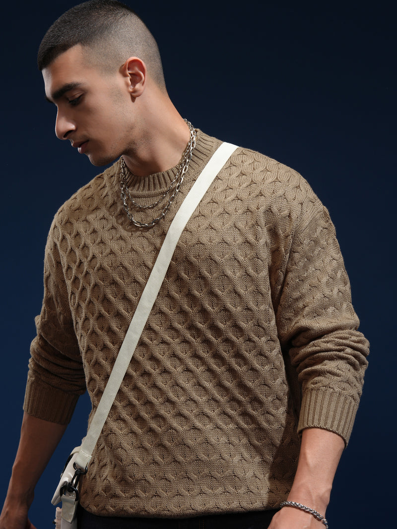 Highlander Men Brown Round Neck Pullover Sweater - Brown - Image 1