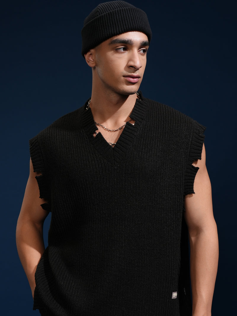 Highlander Men Black V-Neck Sweater Vest Sweater - Black - Image 1