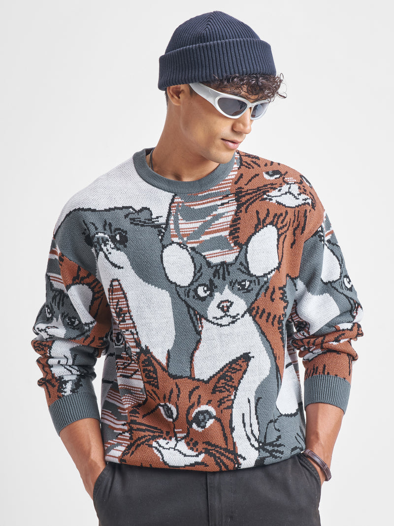 Highlander Men Brown Round Neck Pullover Sweater - Brown - Image 1