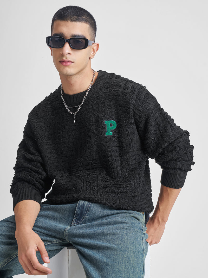 Highlander Men Black Round Neck Pullover Sweater - Black - Image 1