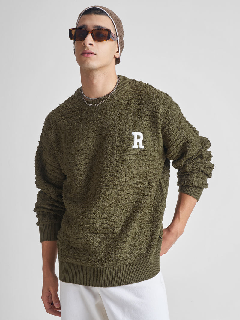 Highlander Men Olive Round Neck Pullover Sweater - Olive - Image 1