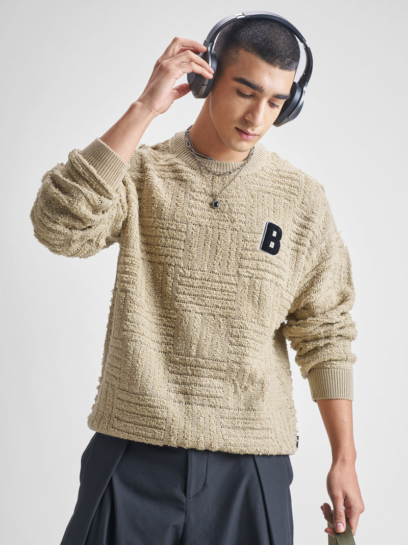 Highlander Men Beige Round Neck Pullover Sweater - Beige - Image 1