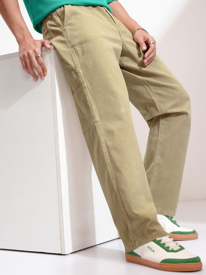 Highlander Men Beige Straight Fit Solid Cargo - Beige - Image 1