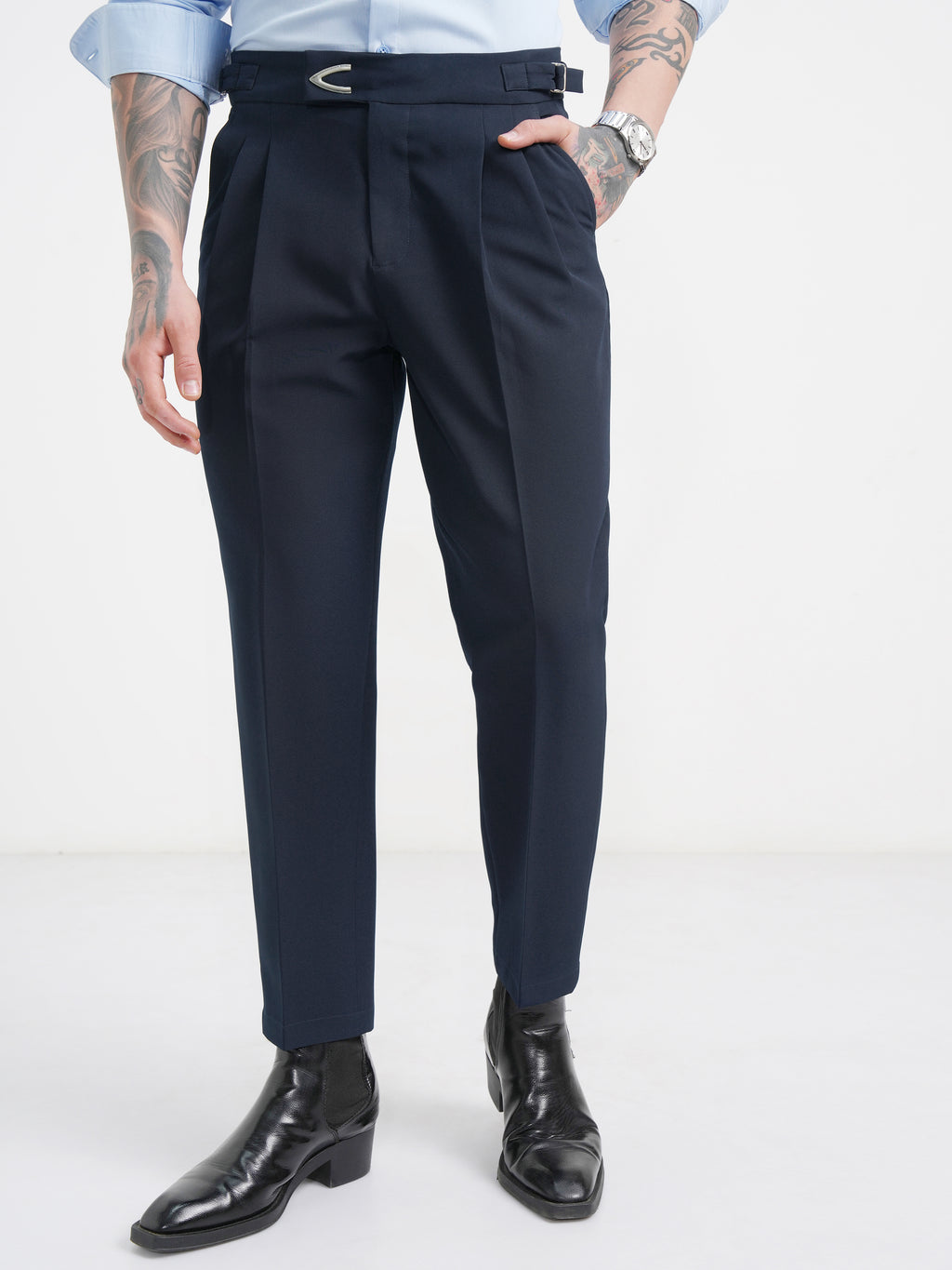 Highlander Men Navy Blue Regular Fit Solid Chinos - Navy Blue - Image 1