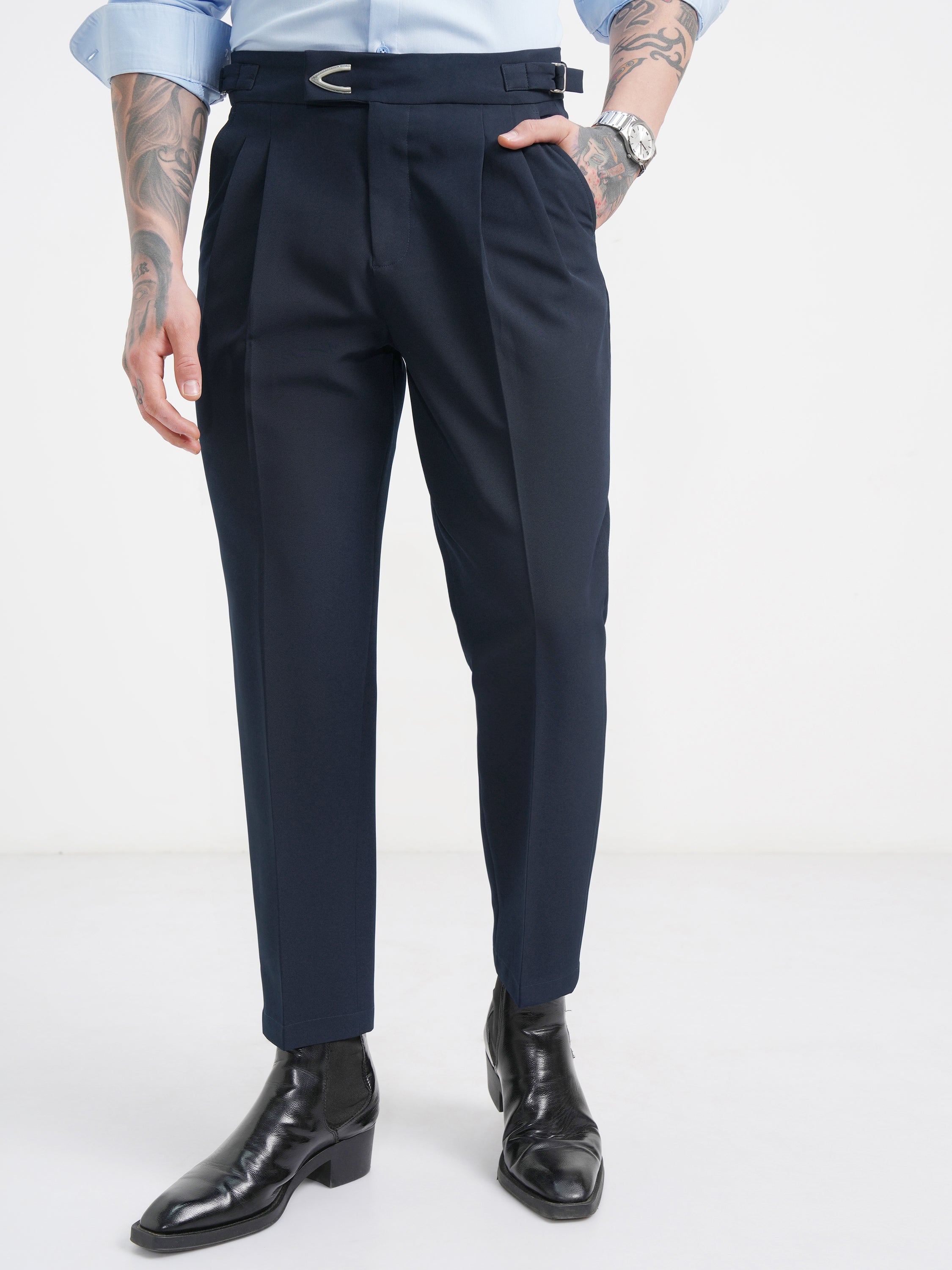 Highlander Men Navy Blue Regular Fit Solid Chinos - Navy Blue - Image 1