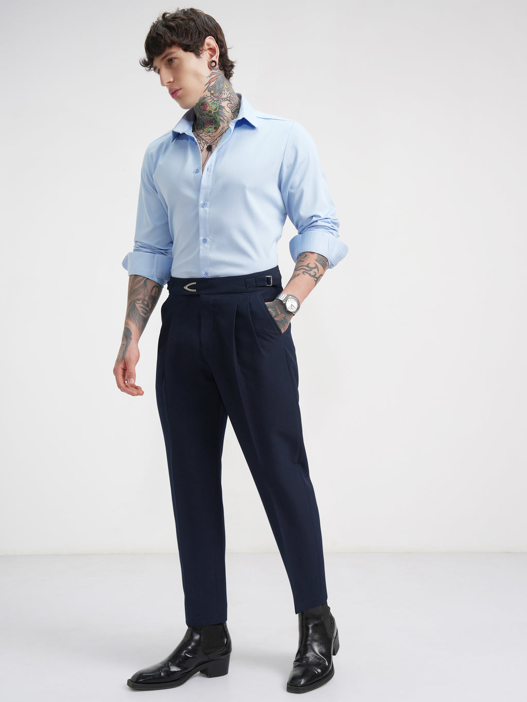 Highlander Men Navy Blue Regular Fit Solid Chinos - Navy Blue - Image 2