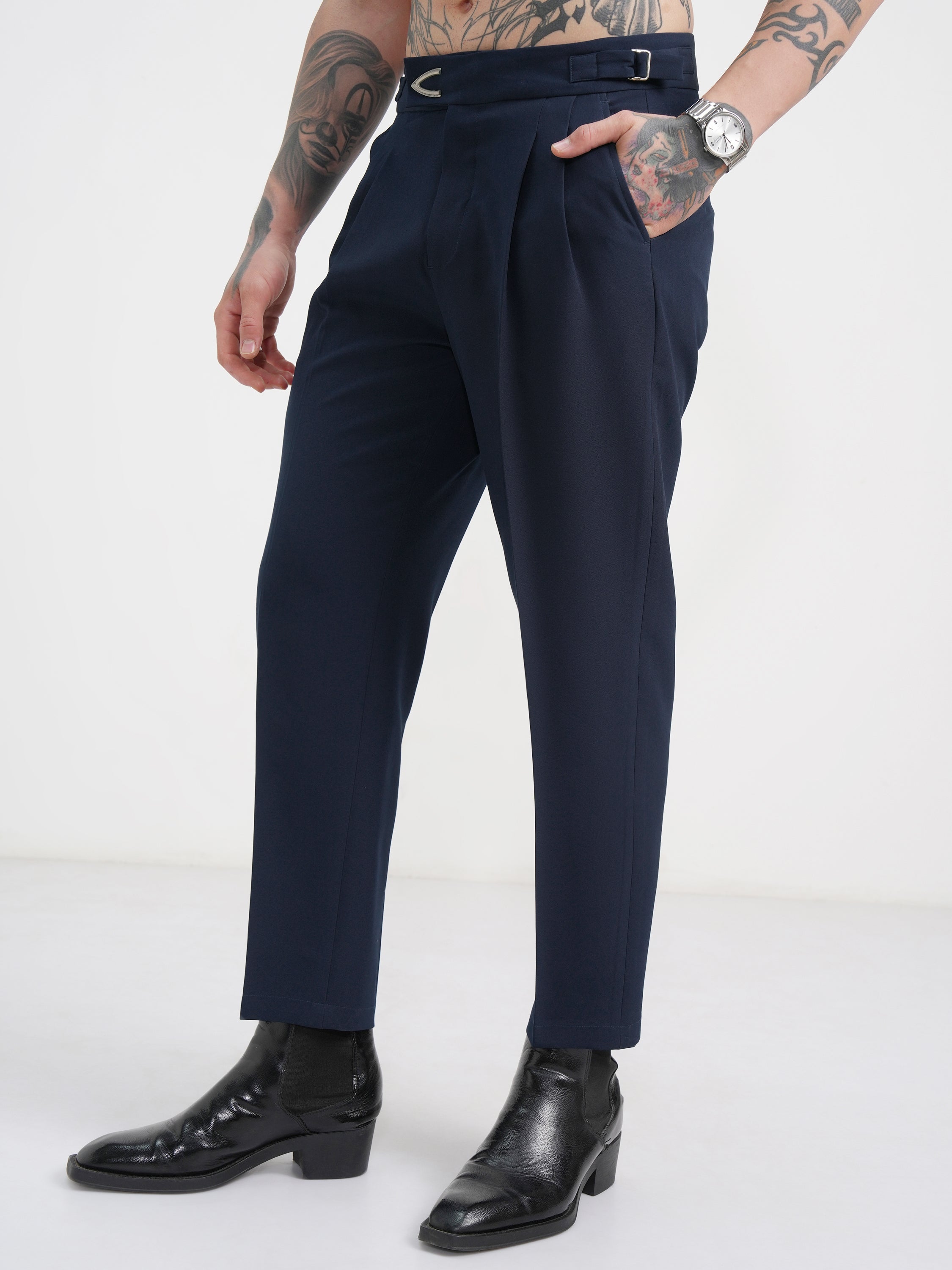 Highlander Men Navy Blue Regular Fit Solid Chinos - Navy Blue - Image 4