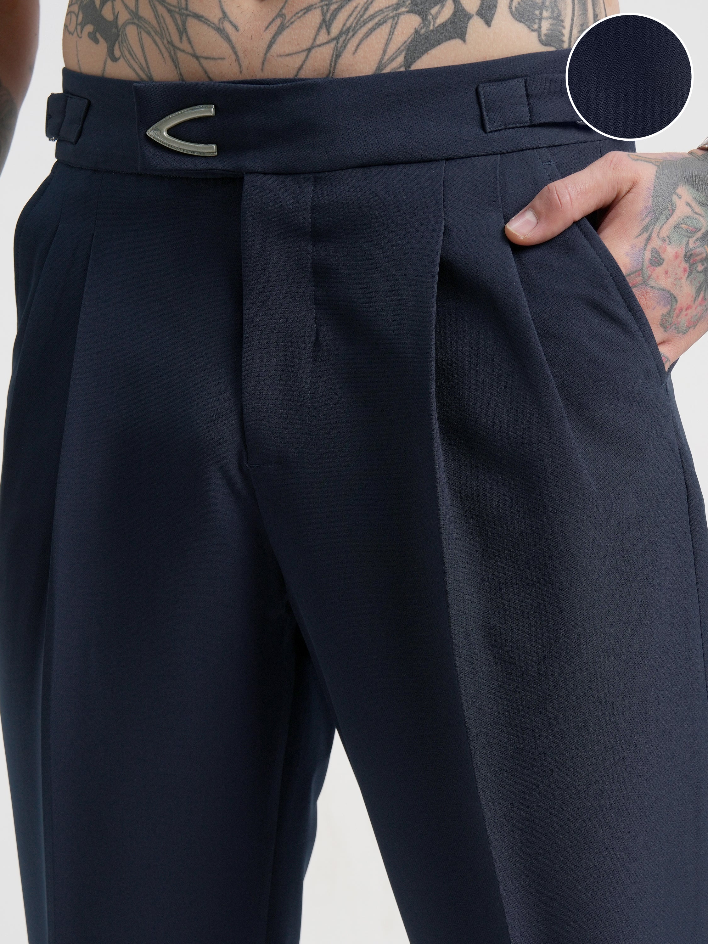 Highlander Men Navy Blue Regular Fit Solid Chinos - Navy Blue - Image 5