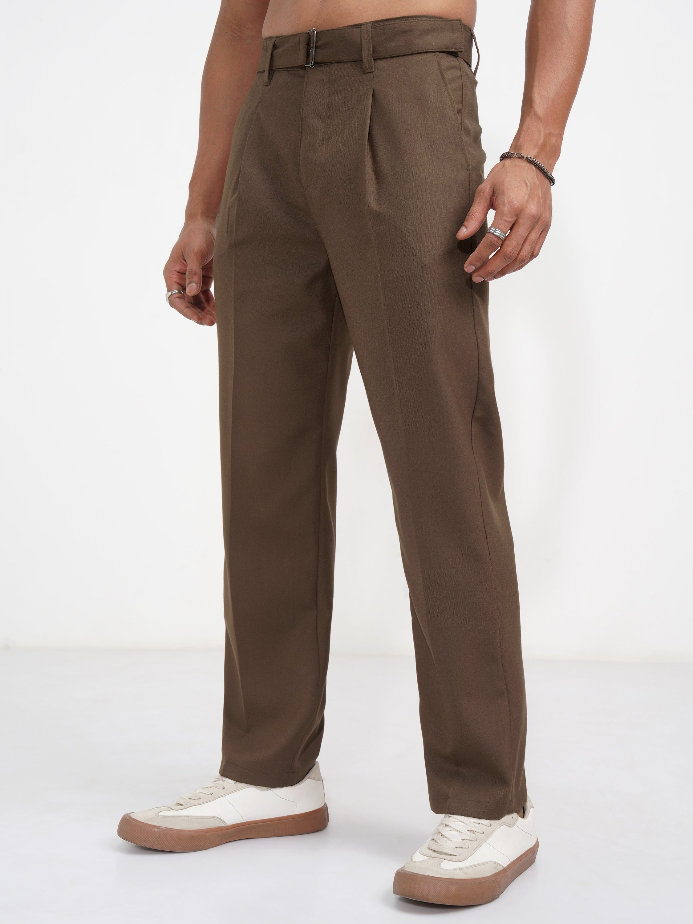 Highlander Men Brown Regular Fit Solid Korean Pant - Brown - Image 4