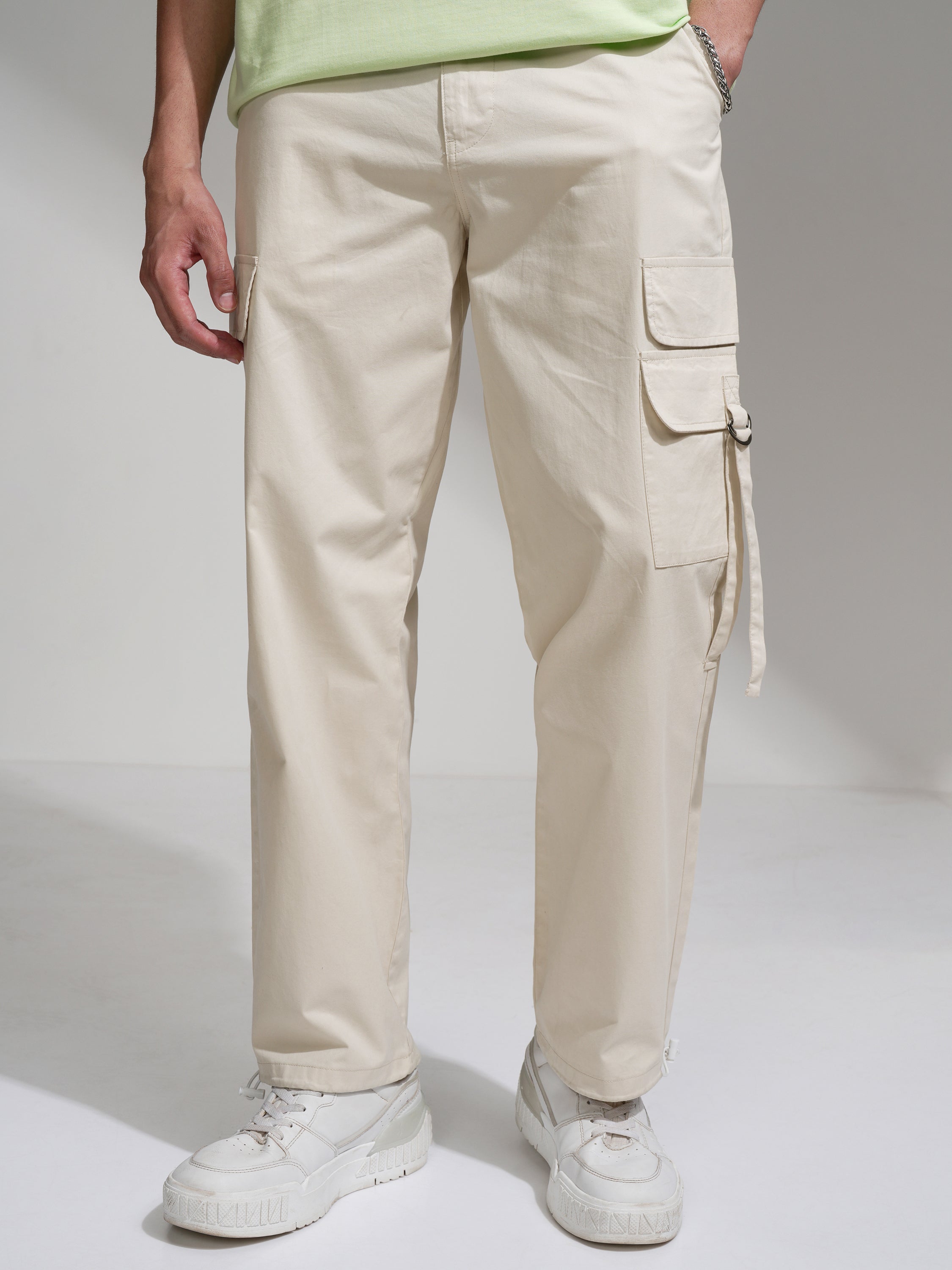 Highlander Men Beige Straight Fit Solid Cargo - Beige - Image 1