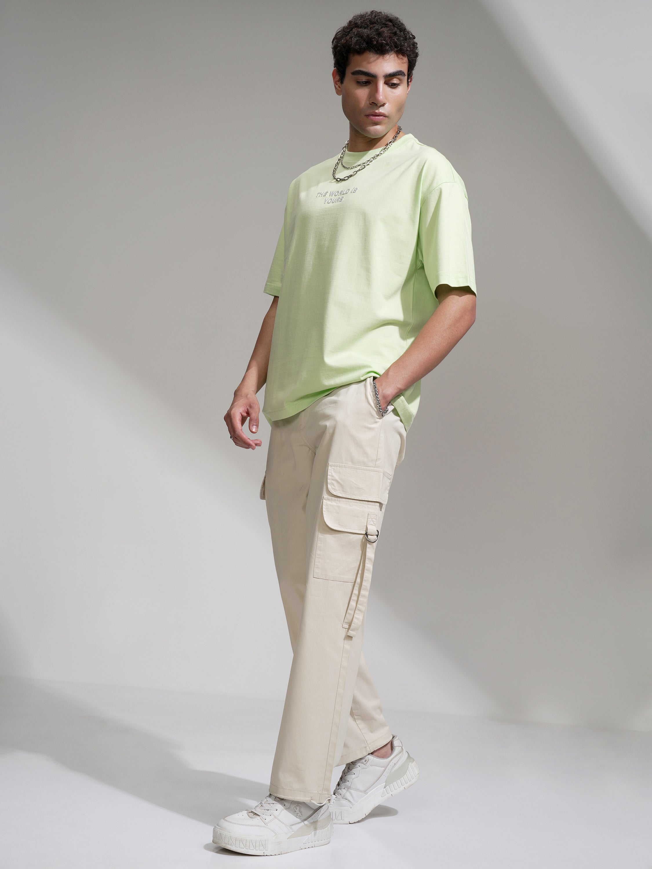 Highlander Men Beige Straight Fit Solid Cargo - Beige - Image 2