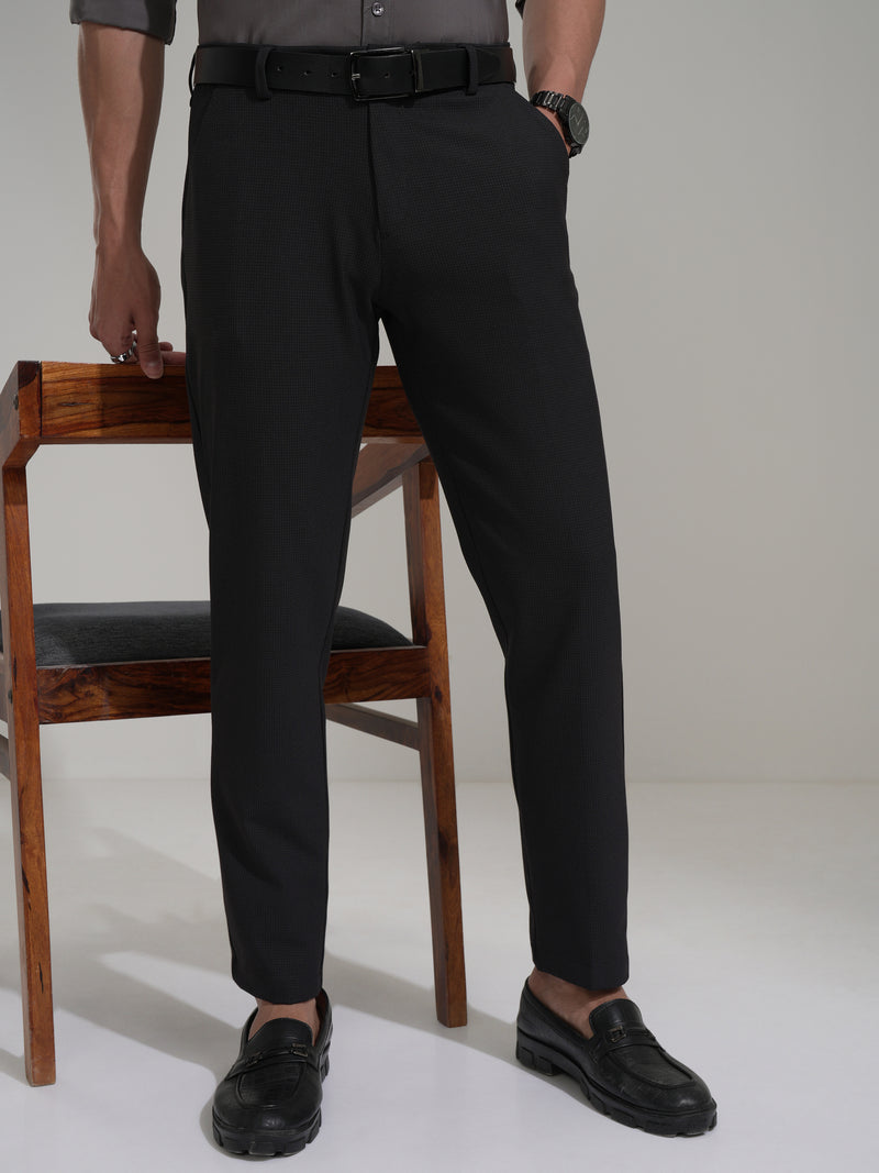 Highlander Men Charcoal Slim Fit Checked Casual Trouser - Charcoal - Image 1