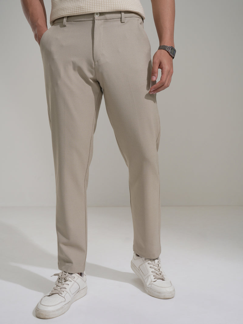 Highlander Men Beige Slim Fit Checked Casual Trouser - Beige - Image 1