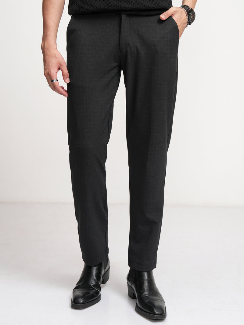 Highlander Men Charcoal Slim Fit Checked Formal Trouser - Charcoal - Image 1