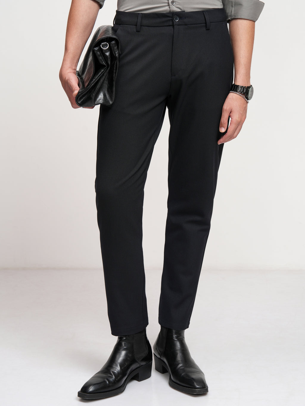 Highlander Men Navy Blue Slim Fit Solid Formal Trouser - Navy Blue - Image 1