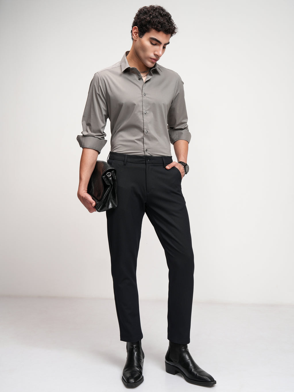 Highlander Men Navy Blue Slim Fit Solid Formal Trouser - Navy Blue - Image 2